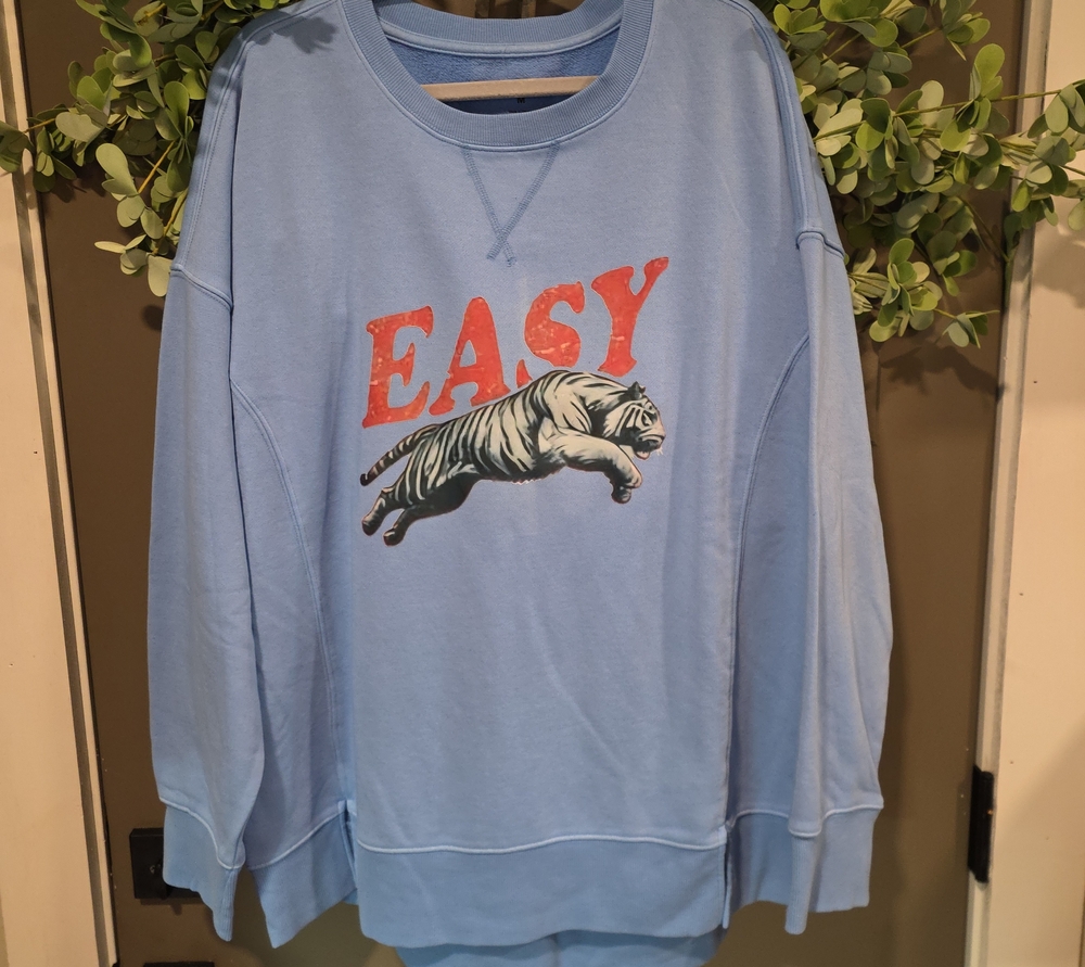 SO Light Blue Camden Sweatshirt with Custom Red EASY Tiger Graphic. New.